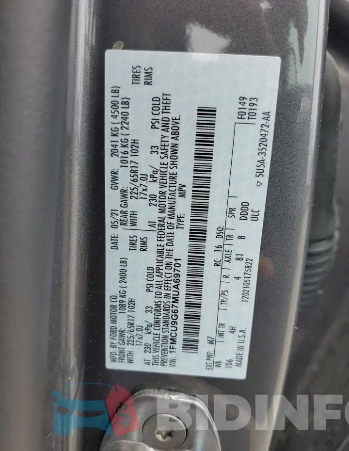 1FMCU9G67MUA69701 Photo# 13