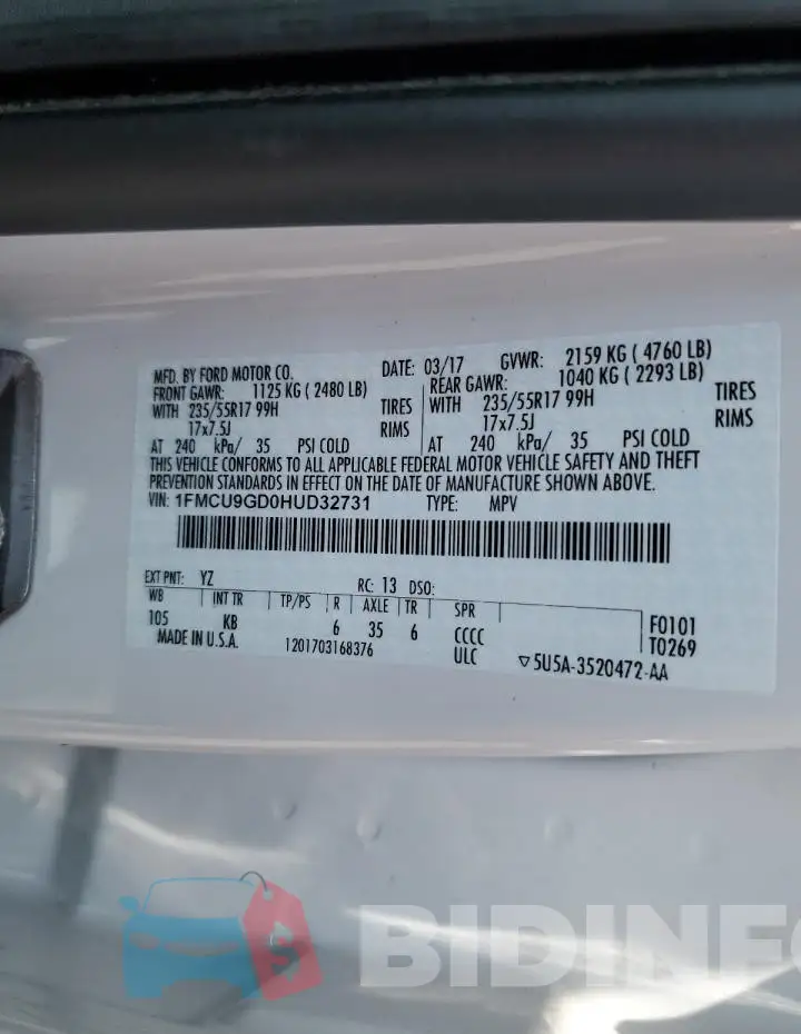 1FMCU9GD0HUD32731 Photo# 14