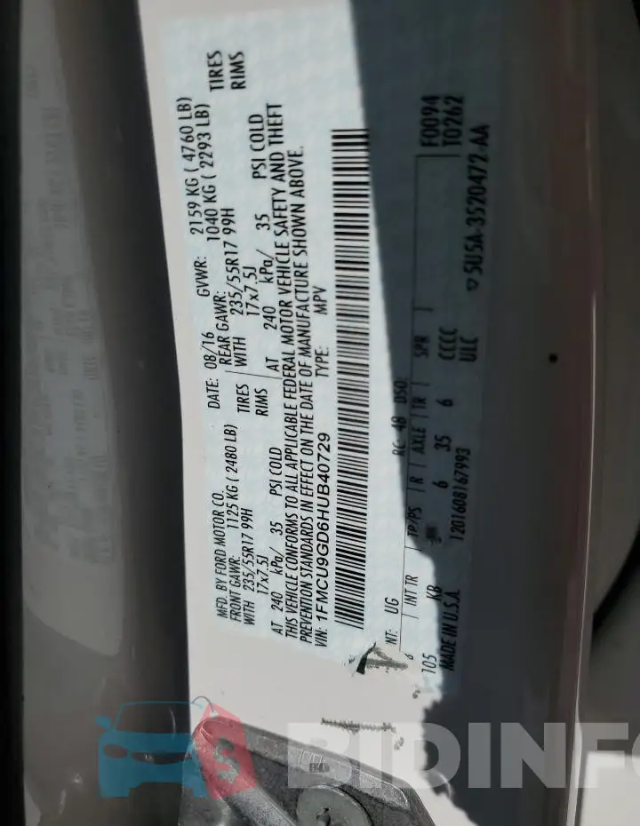 1FMCU9GD6HUB40729 Photo# 13