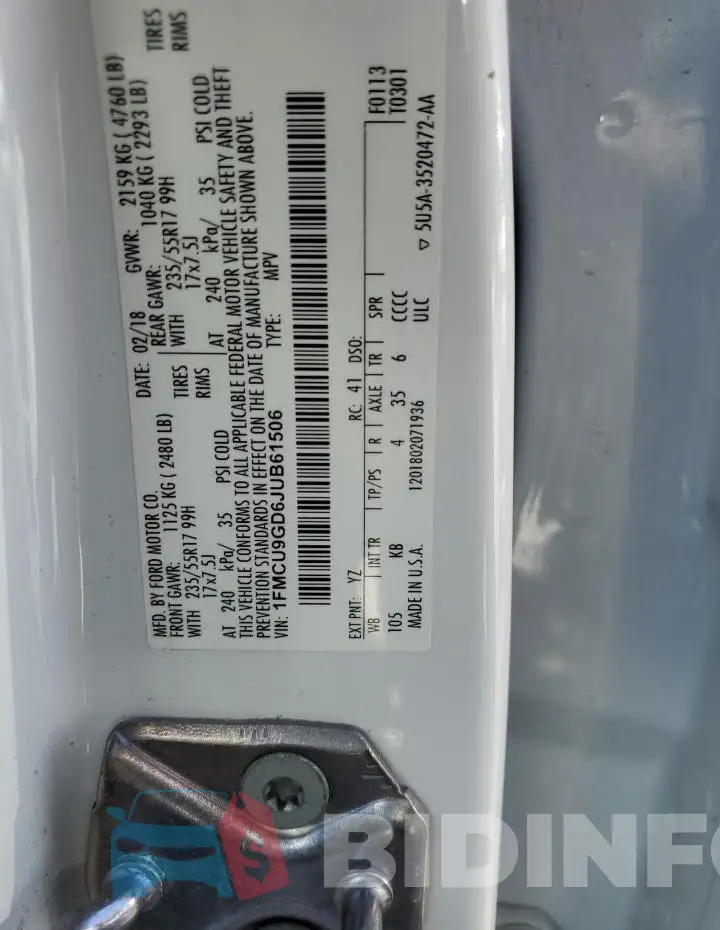 1FMCU9GD6JUB61506 Photo# 12