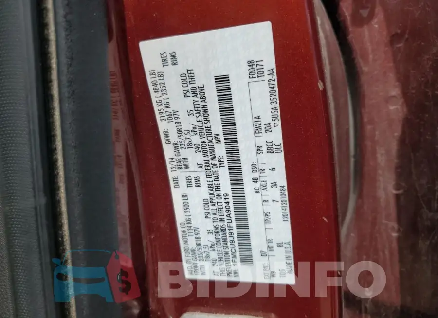1FMCU9J91FUA90419 Photo# 13