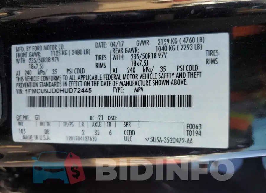 1FMCU9JD0HUD72445 Photo# 12
