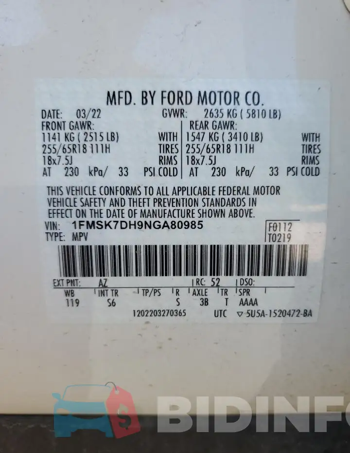 1FMSK7DH9NGA80985 Photo# 13