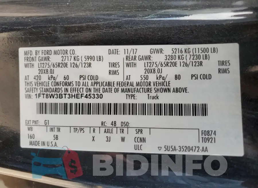1FT8W3BT3HEF45330 Photo# 12