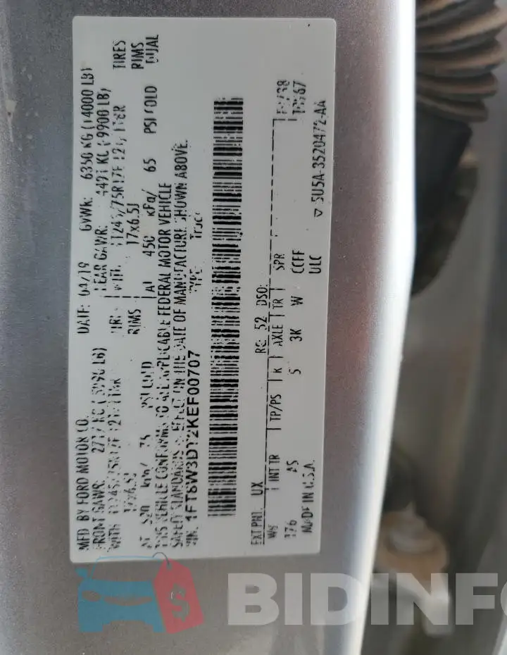 1FT8W3DT2KEF00707 Photo# 13