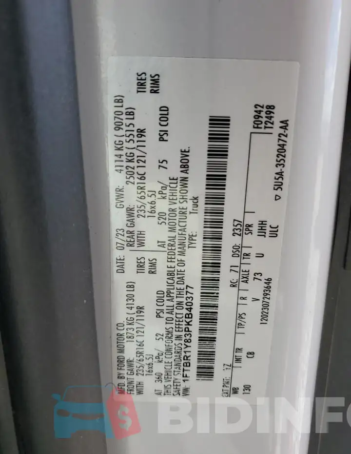 1FTBR1Y83PKB40377 Photo# 13
