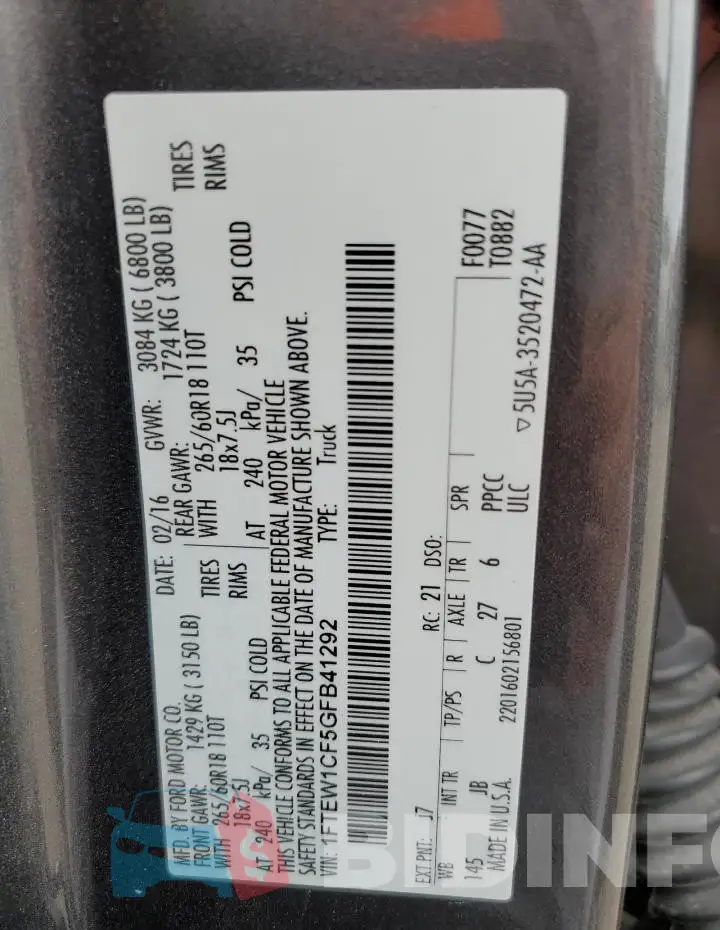 1FTEW1CF5GFB41292 Photo# 12