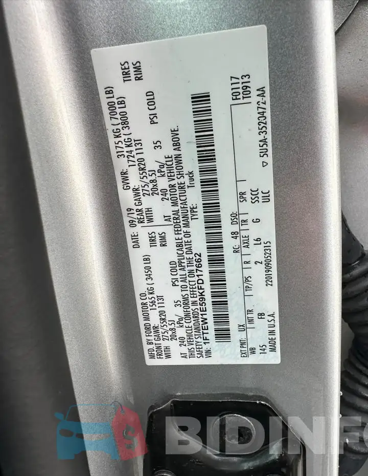 1FTEW1E59KFD17662 Photo# 10