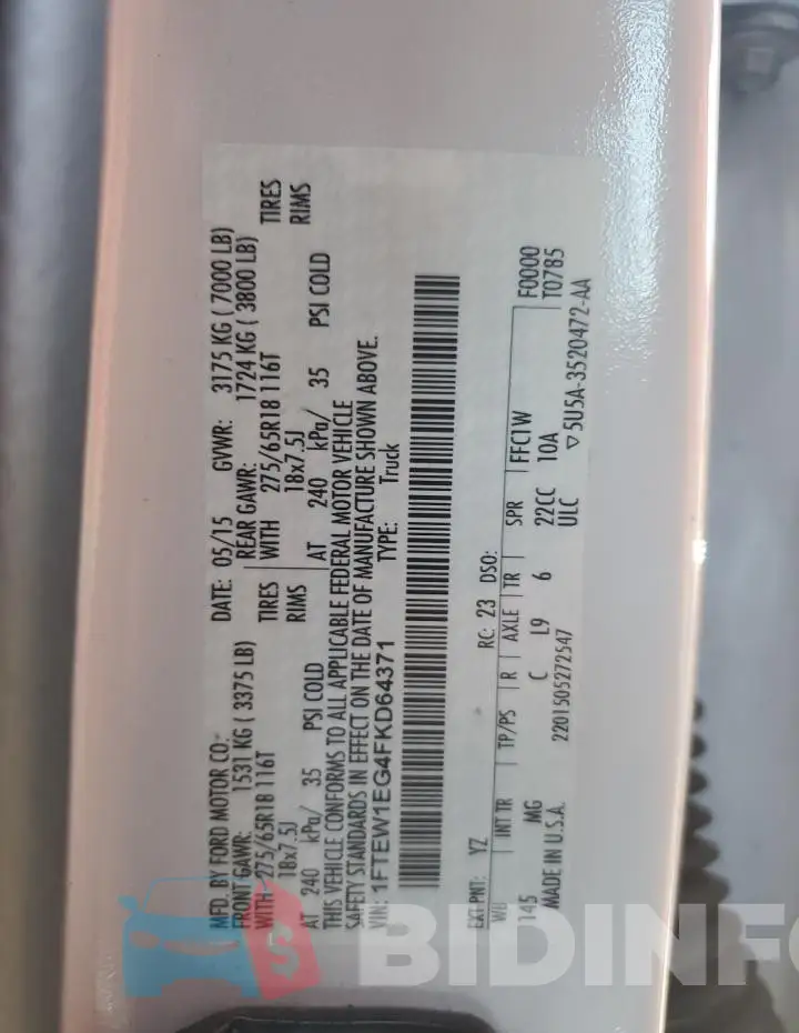 1FTEW1EG4FKD64371 Photo# 12
