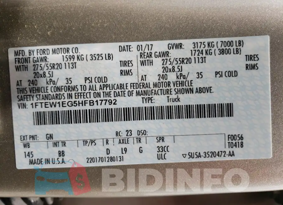 1FTEW1EG5HFB17792 Photo# 12