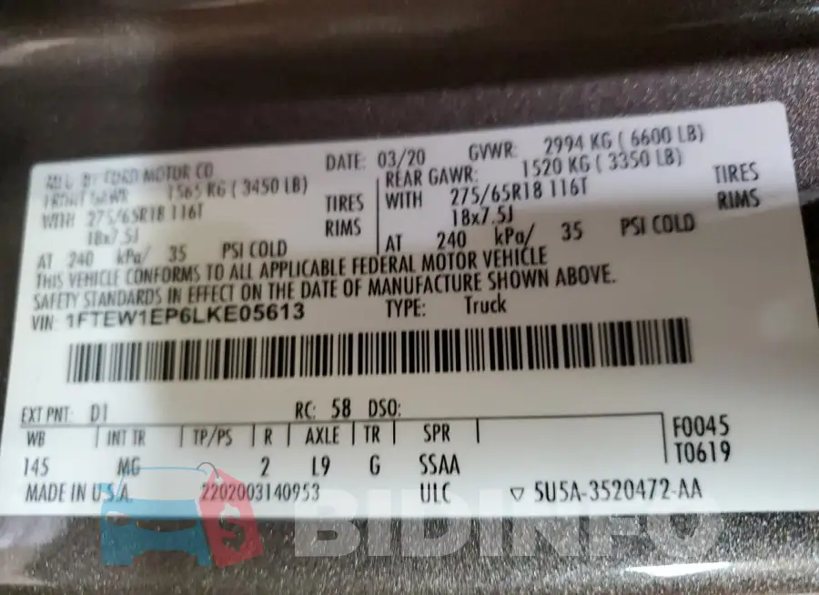 1FTEW1EP6LKE05613 Photo# 12