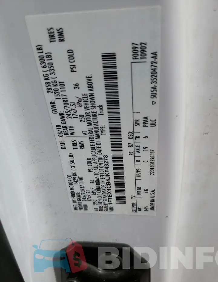 1FTEX1CB4JKF43278 Photo# 12