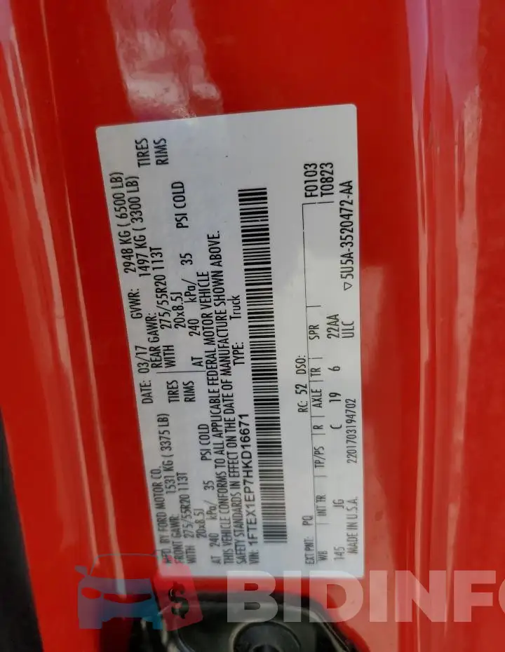 1FTEX1EP7HKD16671 Photo# 13