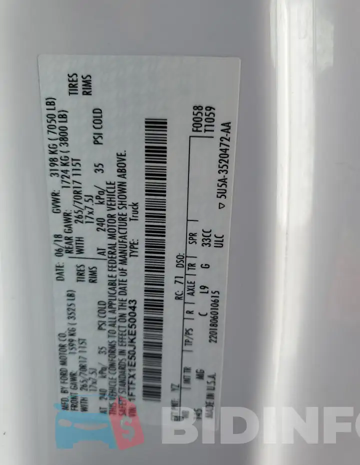 1FTFX1E50JKE50043 Photo# 12