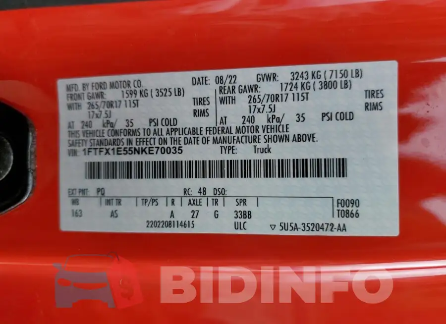 1FTFX1E55NKE70035 Photo# 12