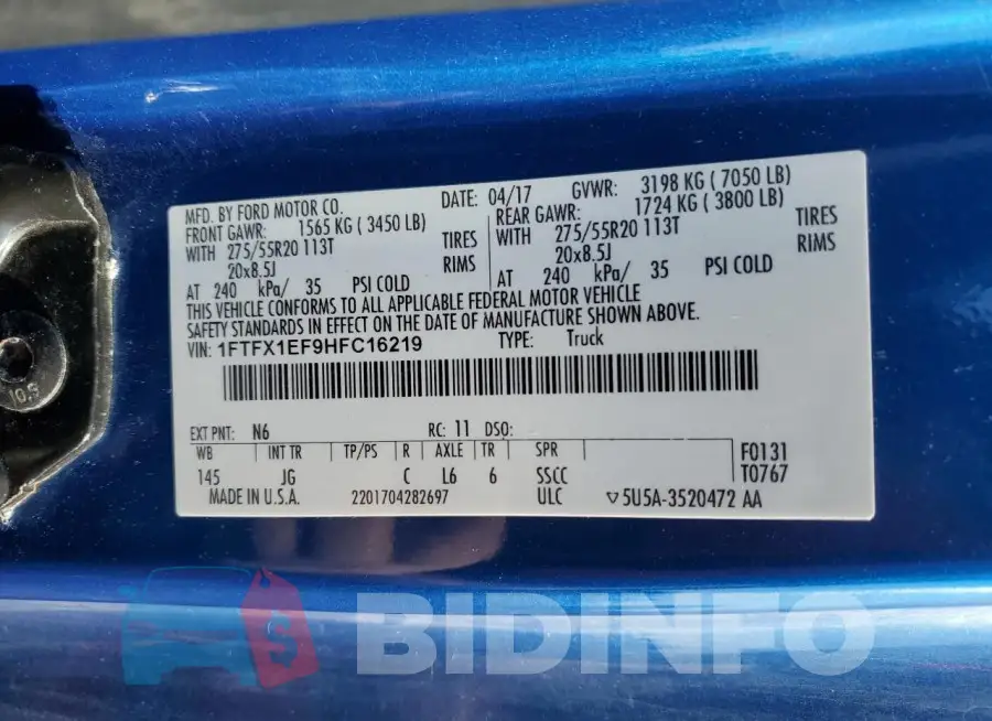 1FTFX1EF9HFC16219 Photo# 12
