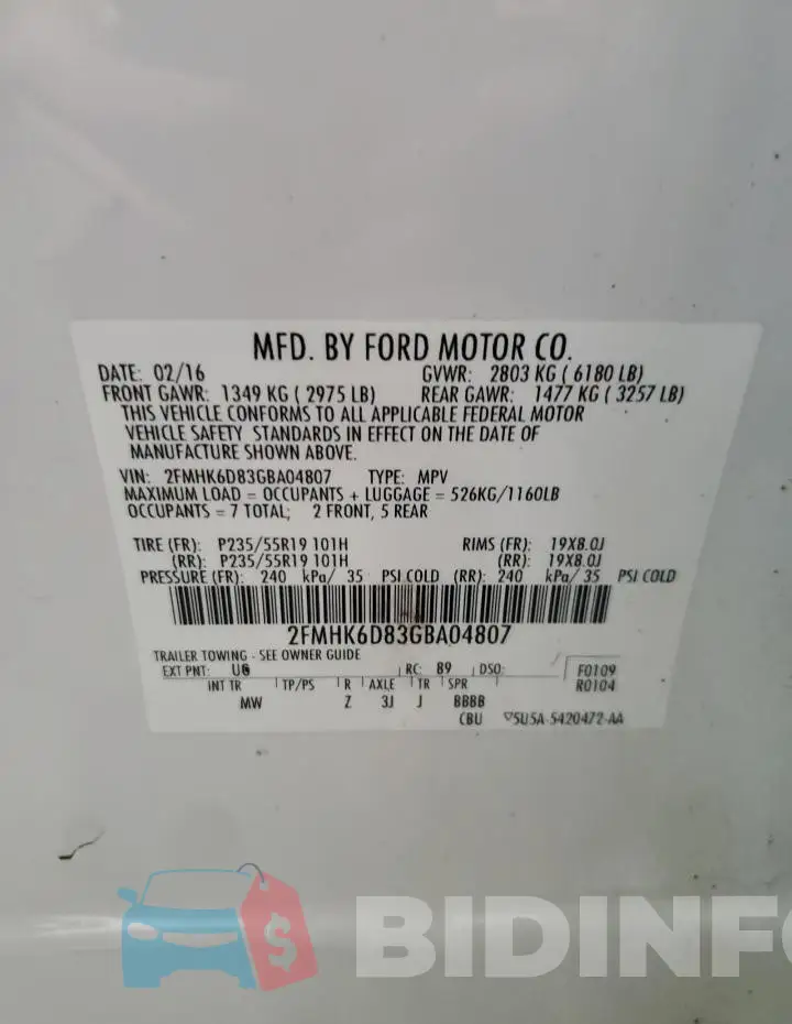 2FMHK6D83GBA04807 Photo# 13