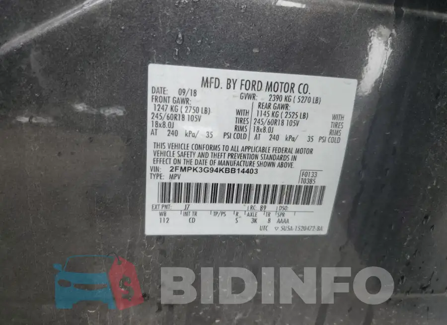 2FMPK3G94KBB14403 Photo# 12