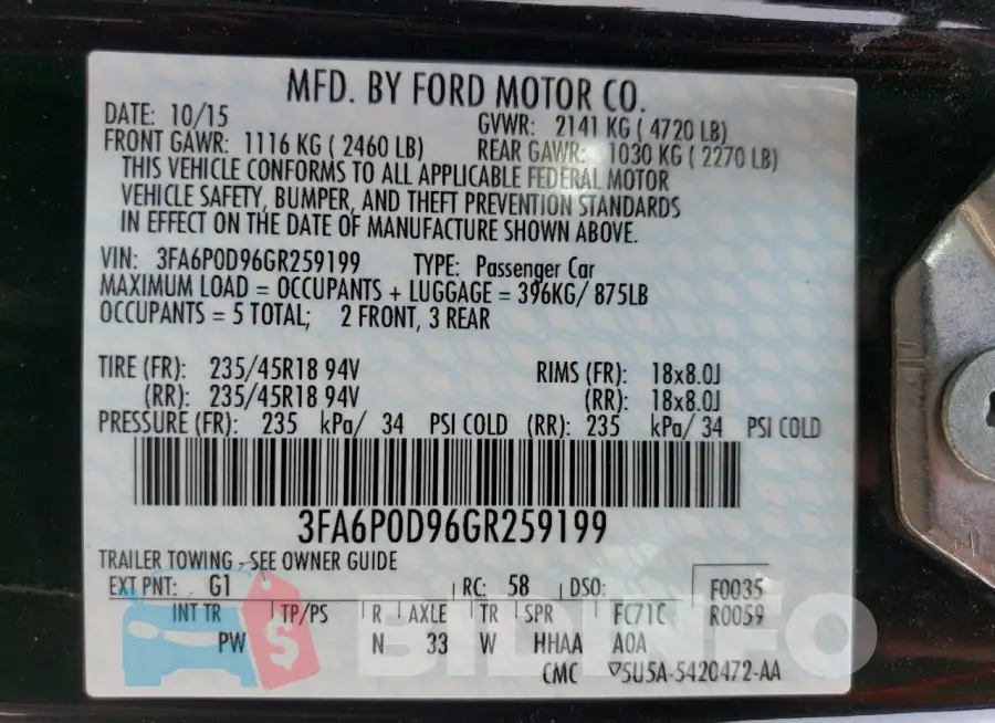 3FA6P0D96GR259199 Photo# 12