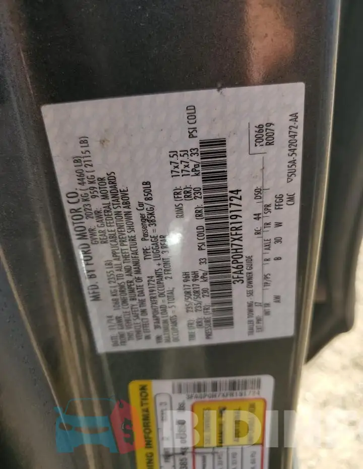 3FA6P0H7XFR191724 Photo# 12