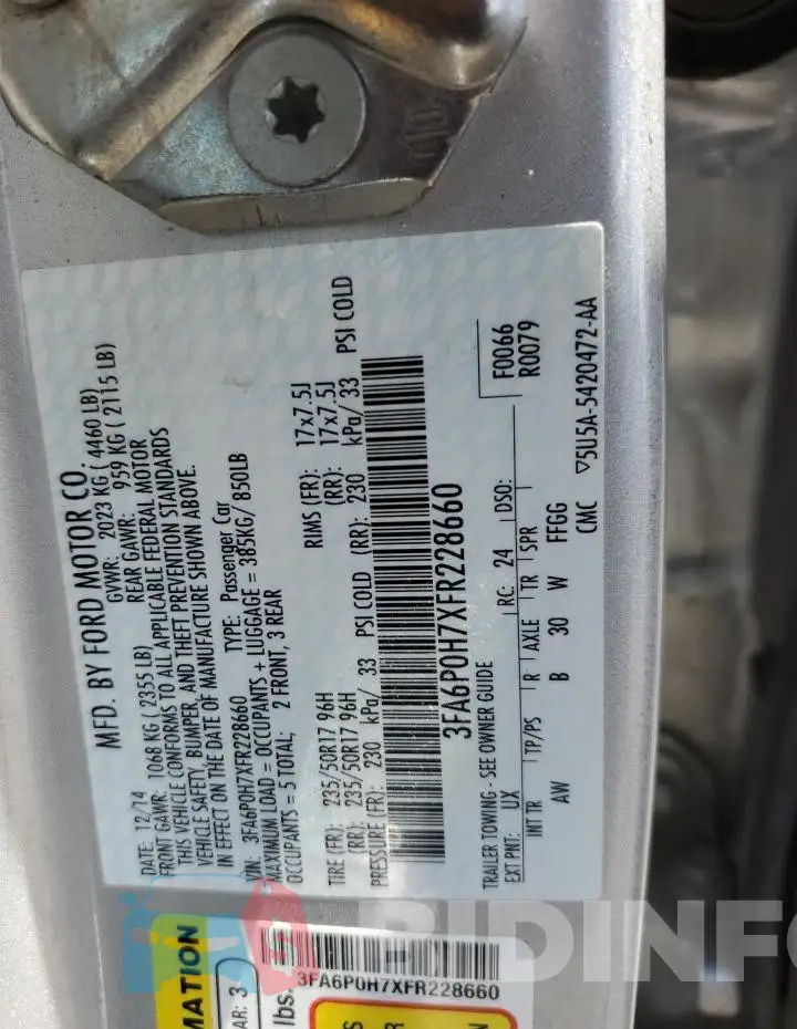 3FA6P0H7XFR228660 Photo# 13
