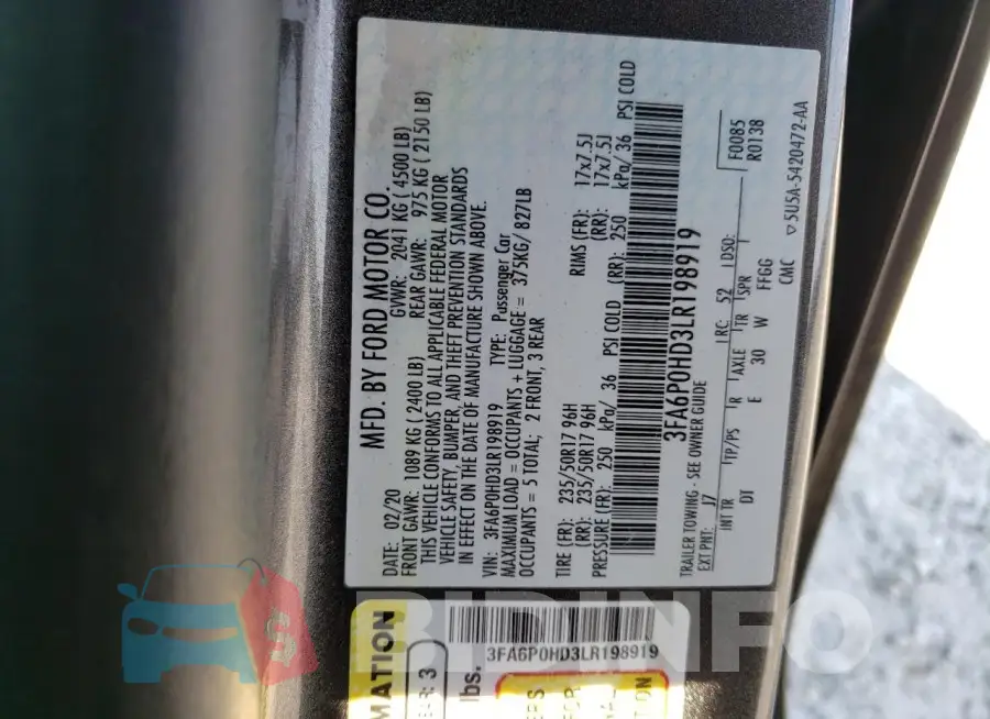 3FA6P0HD3LR198919 Photo# 12