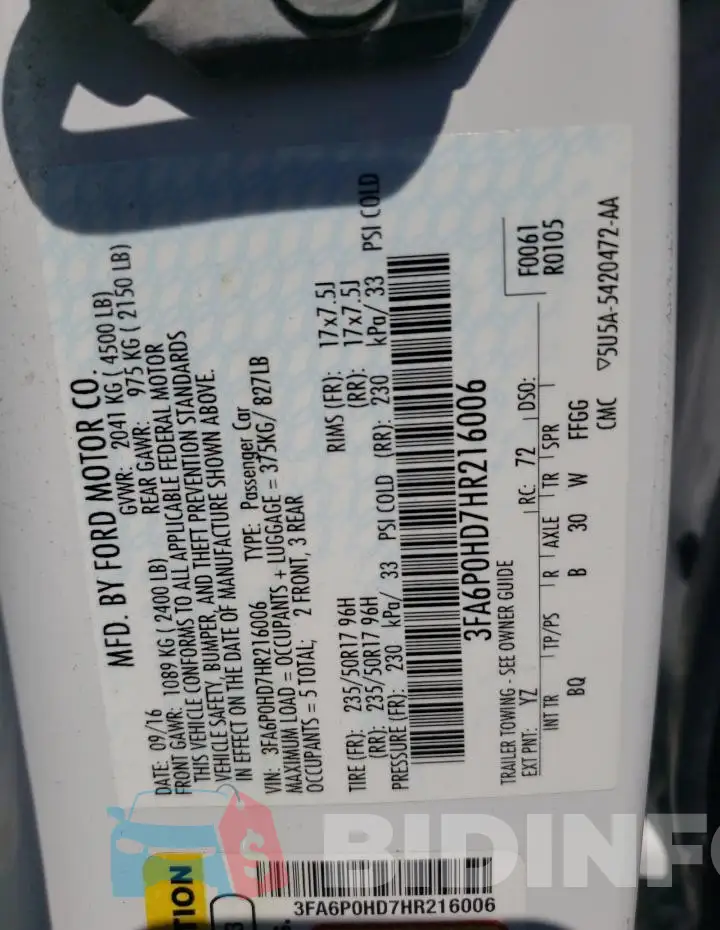 3FA6P0HD7HR216006 Photo# 13