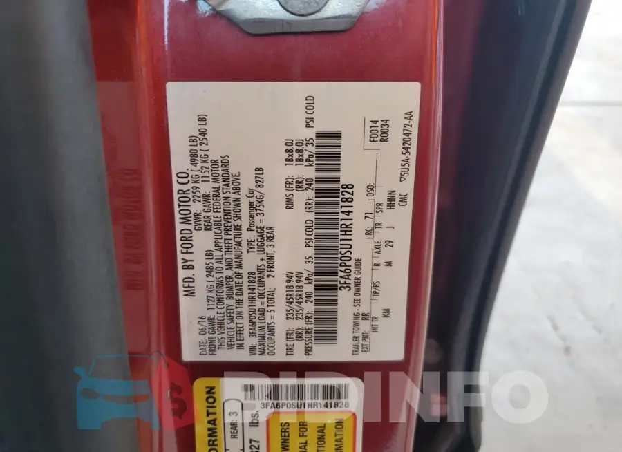 3FA6P0SU1HR141828 Photo# 13
