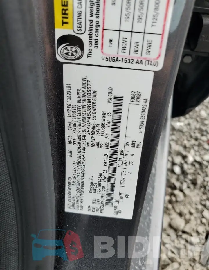 3FADP4BJ8KM105577 Photo# 12