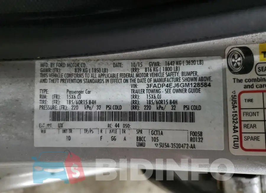 3FADP4EJ6GM128584 Photo# 12