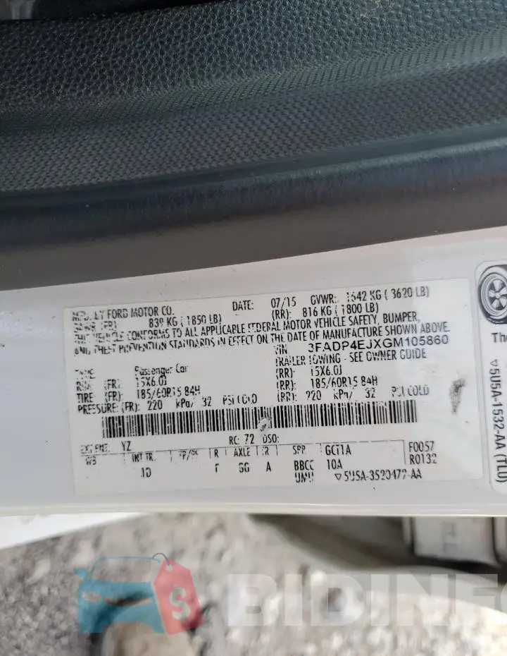 3FADP4EJXGM105860 Photo# 12