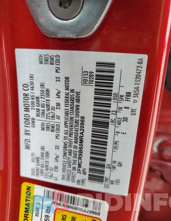 3FMCR9B60MRA20968 Photo# 13