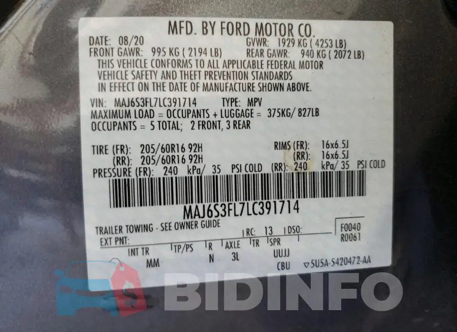 MAJ6S3FL7LC391714 Photo# 13