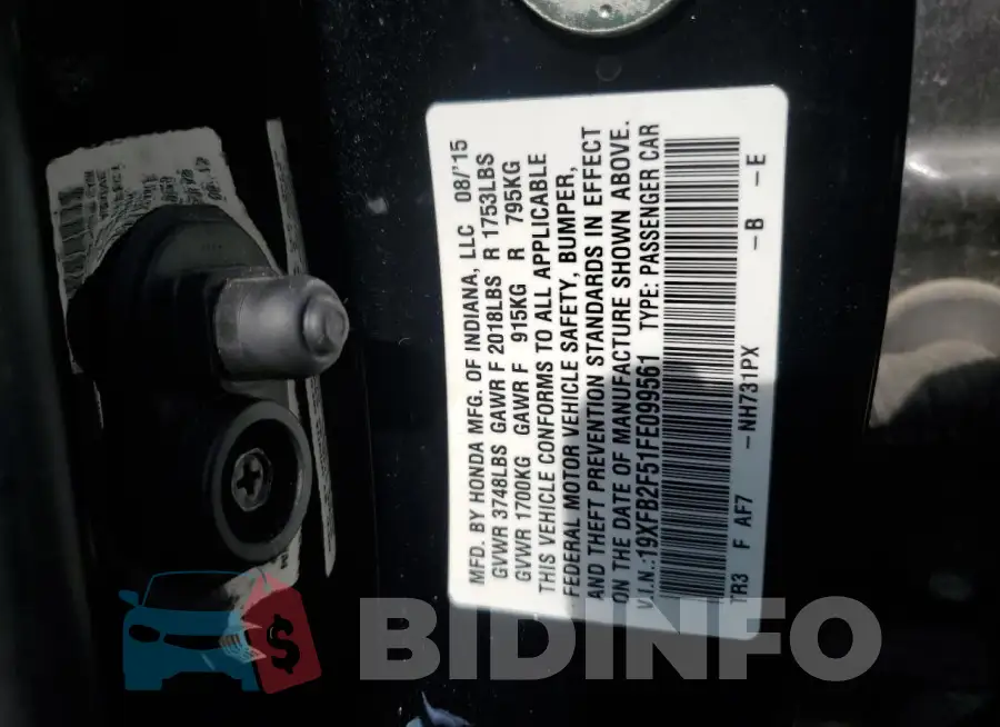 19XFB2F51FE099561 Photo# 12