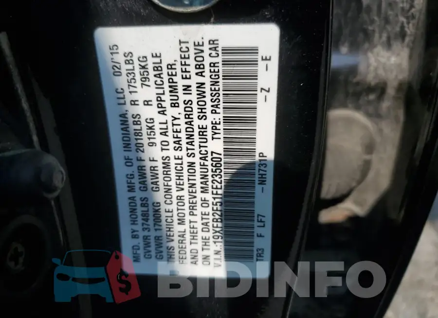 19XFB2F51FE235607 Photo# 12