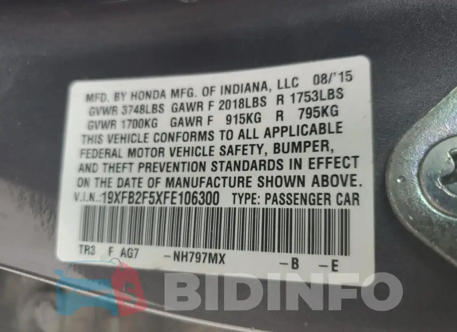 19XFB2F5XFE106300 Photo# 13