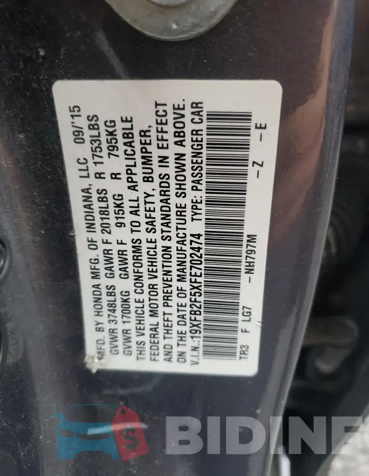 19XFB2F5XFE702474 Photo# 12