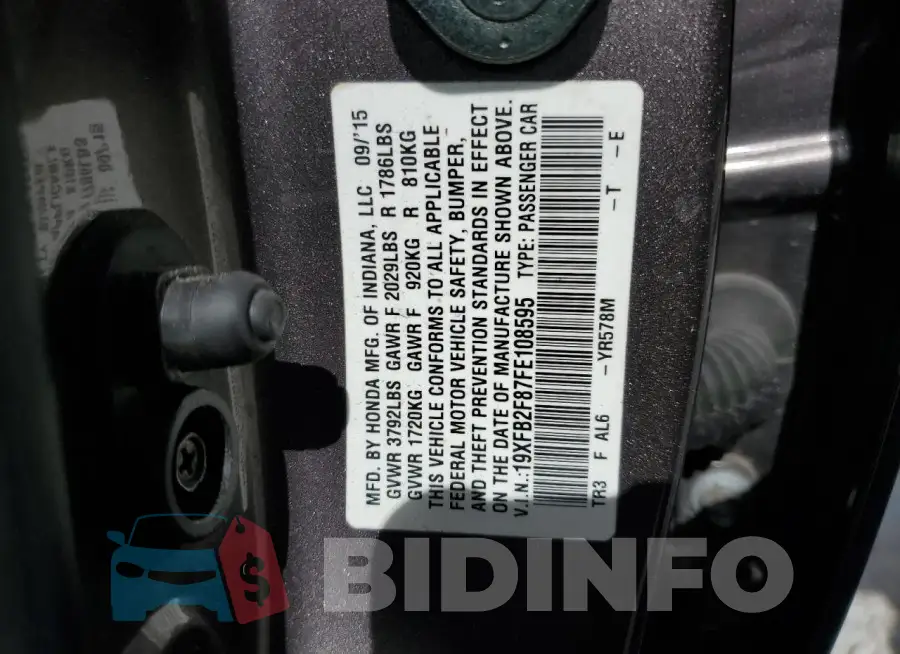 19XFB2F87FE108595 Photo# 13