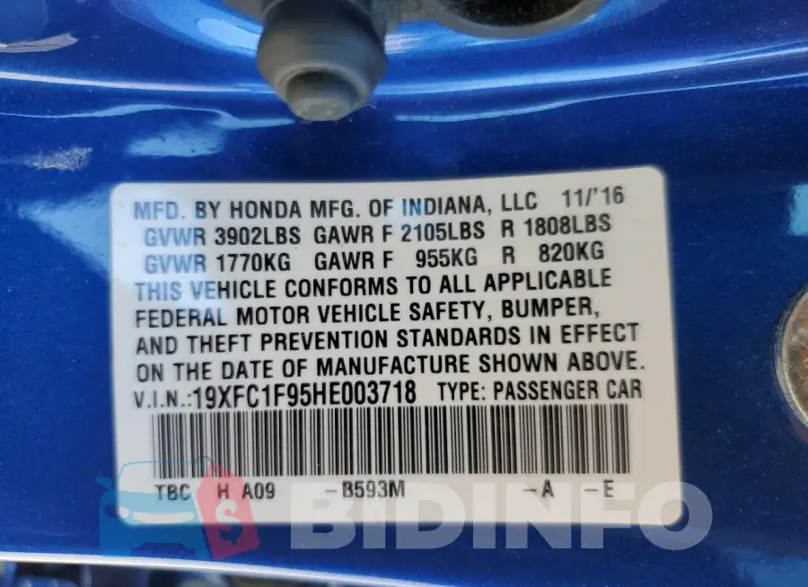 19XFC1F95HE003718 Photo# 12
