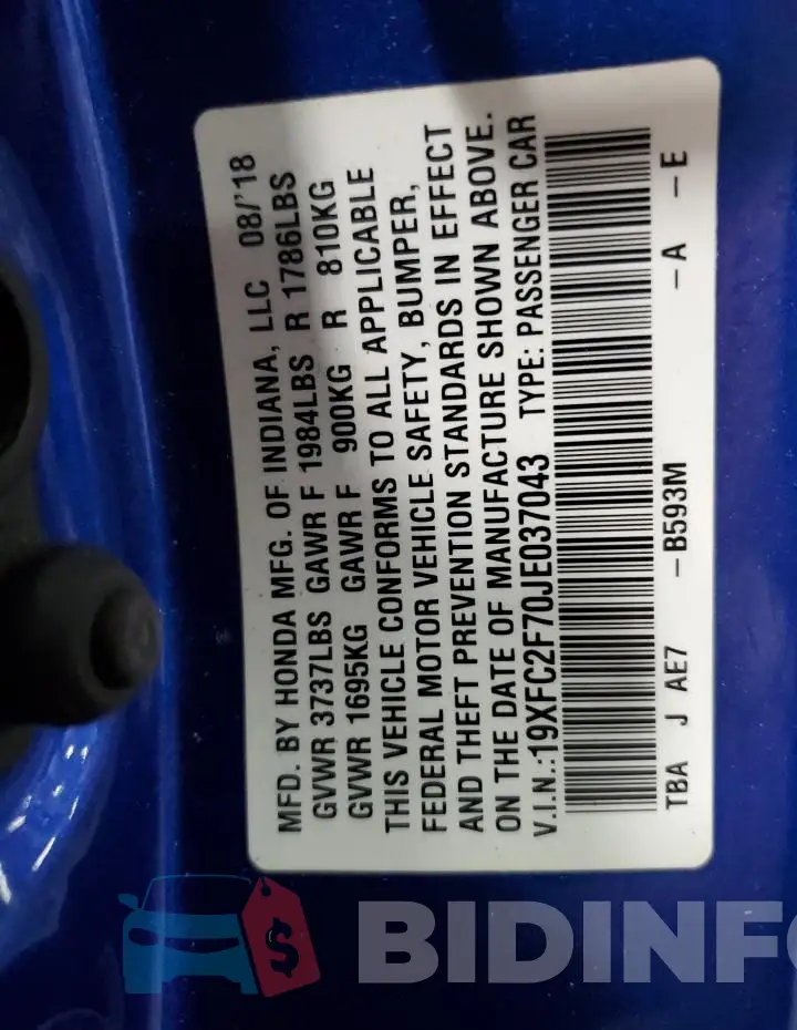19XFC2F70JE037043 Photo# 12