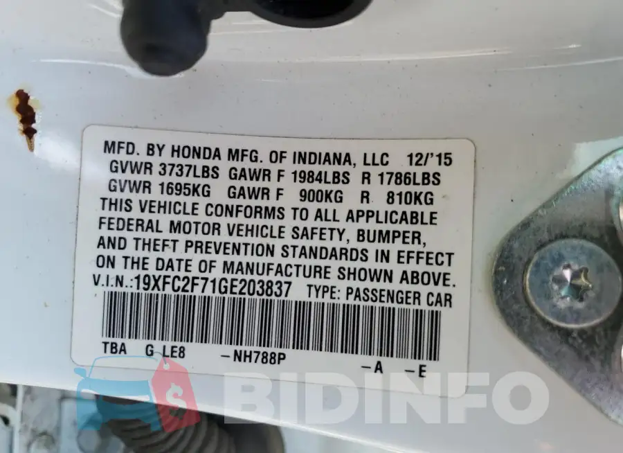 19XFC2F71GE203837 Photo# 13