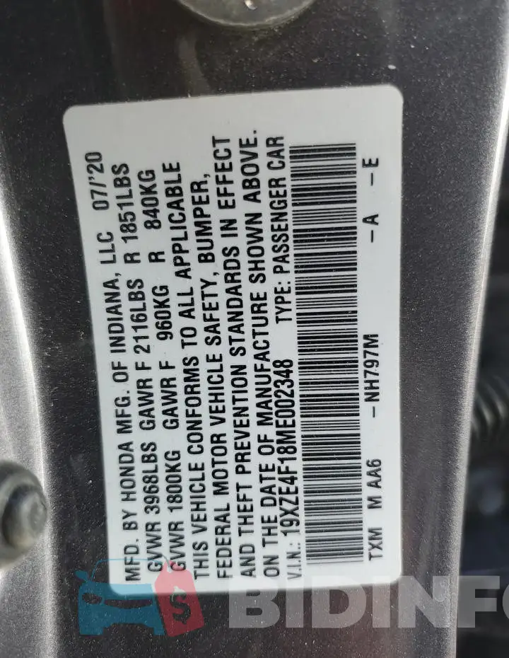 19XZE4F18ME002348 Photo# 12