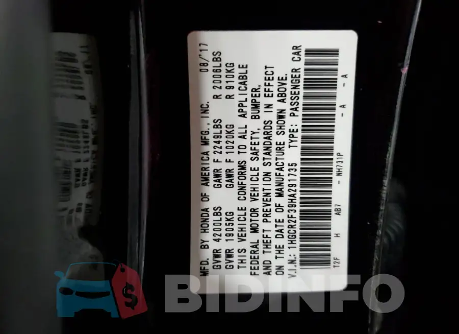 1HGCR2F39HA291735 Photo# 12
