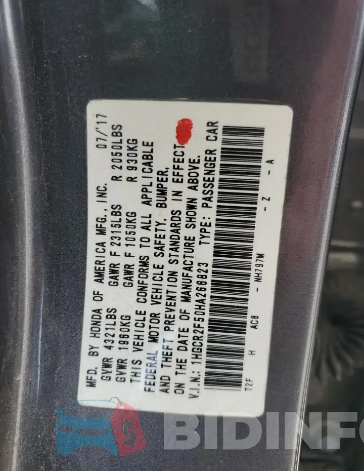1HGCR2F50HA266823 Photo# 13