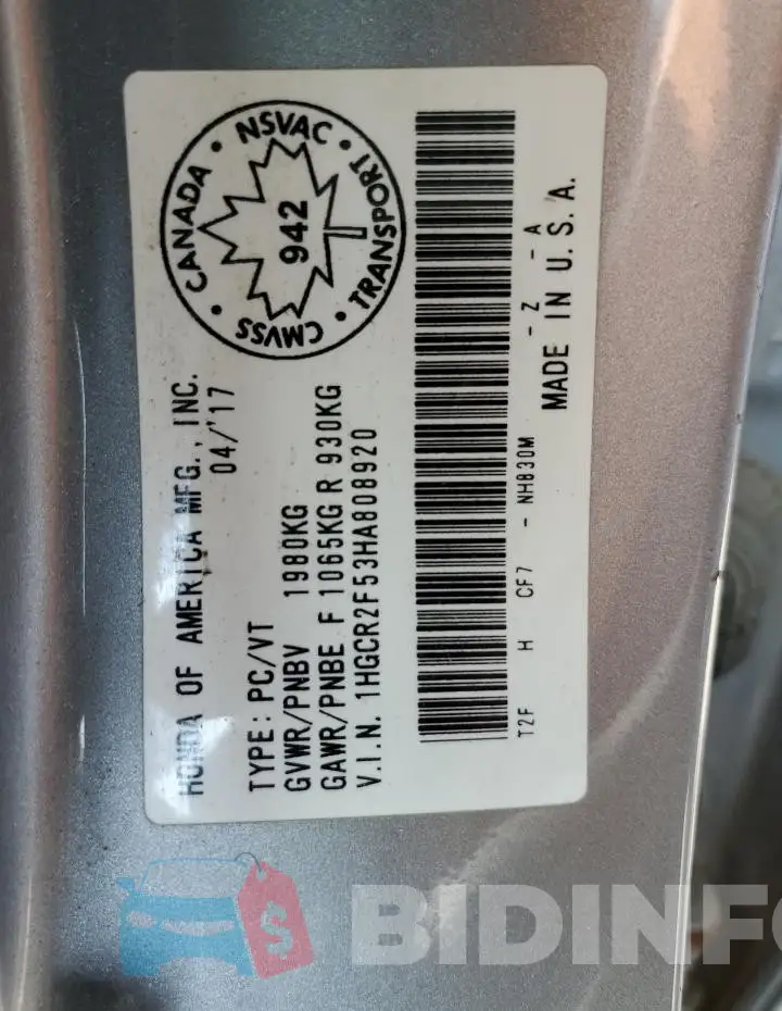 1HGCR2F53HA808920 Photo# 12