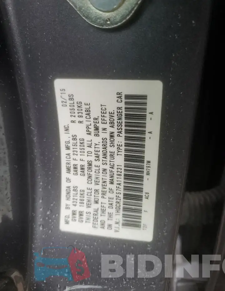 1HGCR2F57FA118231 Photo# 12