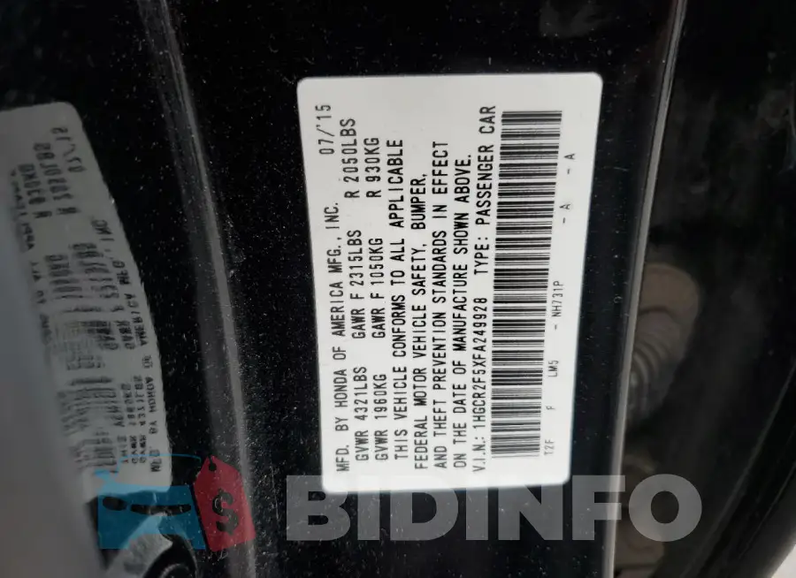 1HGCR2F5XFA249928 Photo# 13