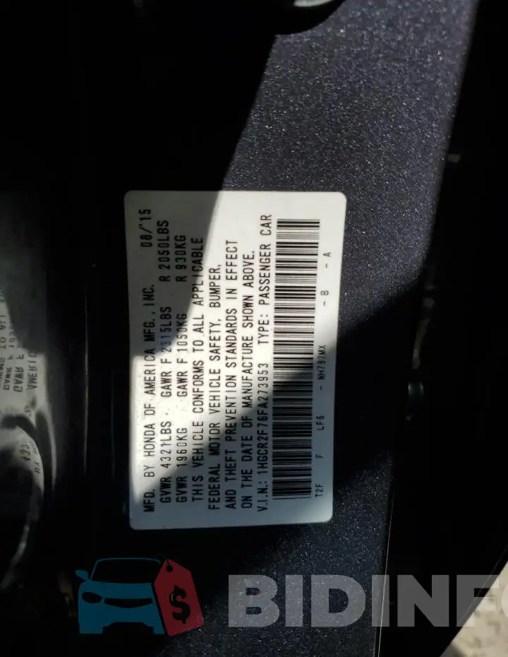 1HGCR2F76FA273953 Photo# 12