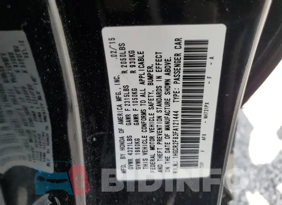 1HGCR2F83FA121444 Photo# 12