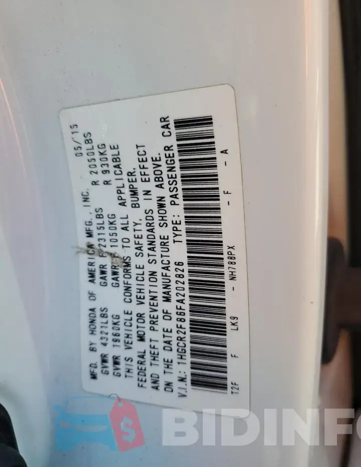 1HGCR2F86FA202826 Photo# 13